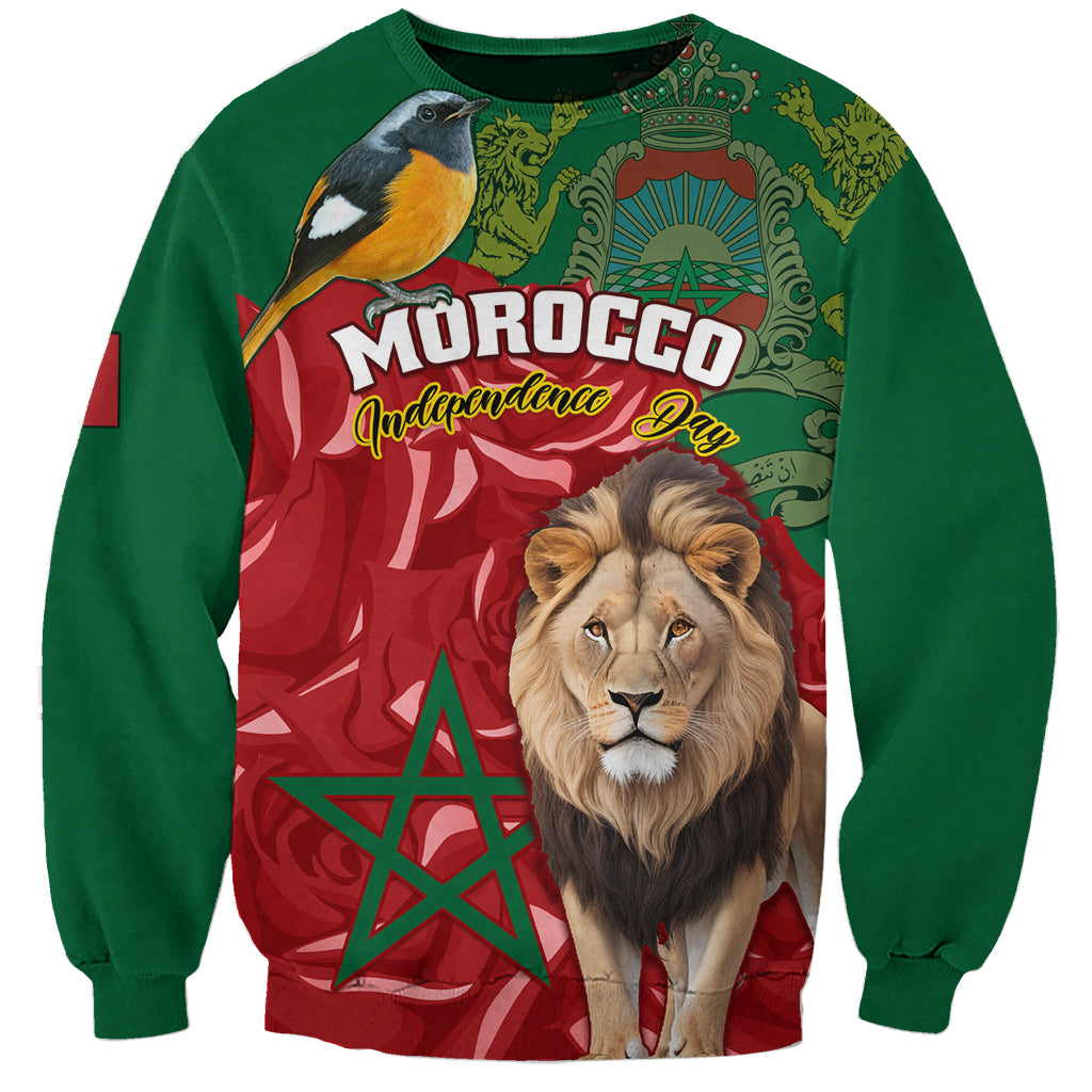 Unisex green sweatshirt with Morocco flag design, lion and bird graphic on front
