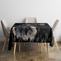 Black cat silhouette tablecloth with doodle outlines and decorative print