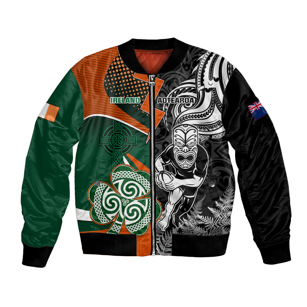 New Zealand and Ireland Rugby Bomber Jacket Silver Fern With Shamrock 2023 World Cup - Wonder Print Shop