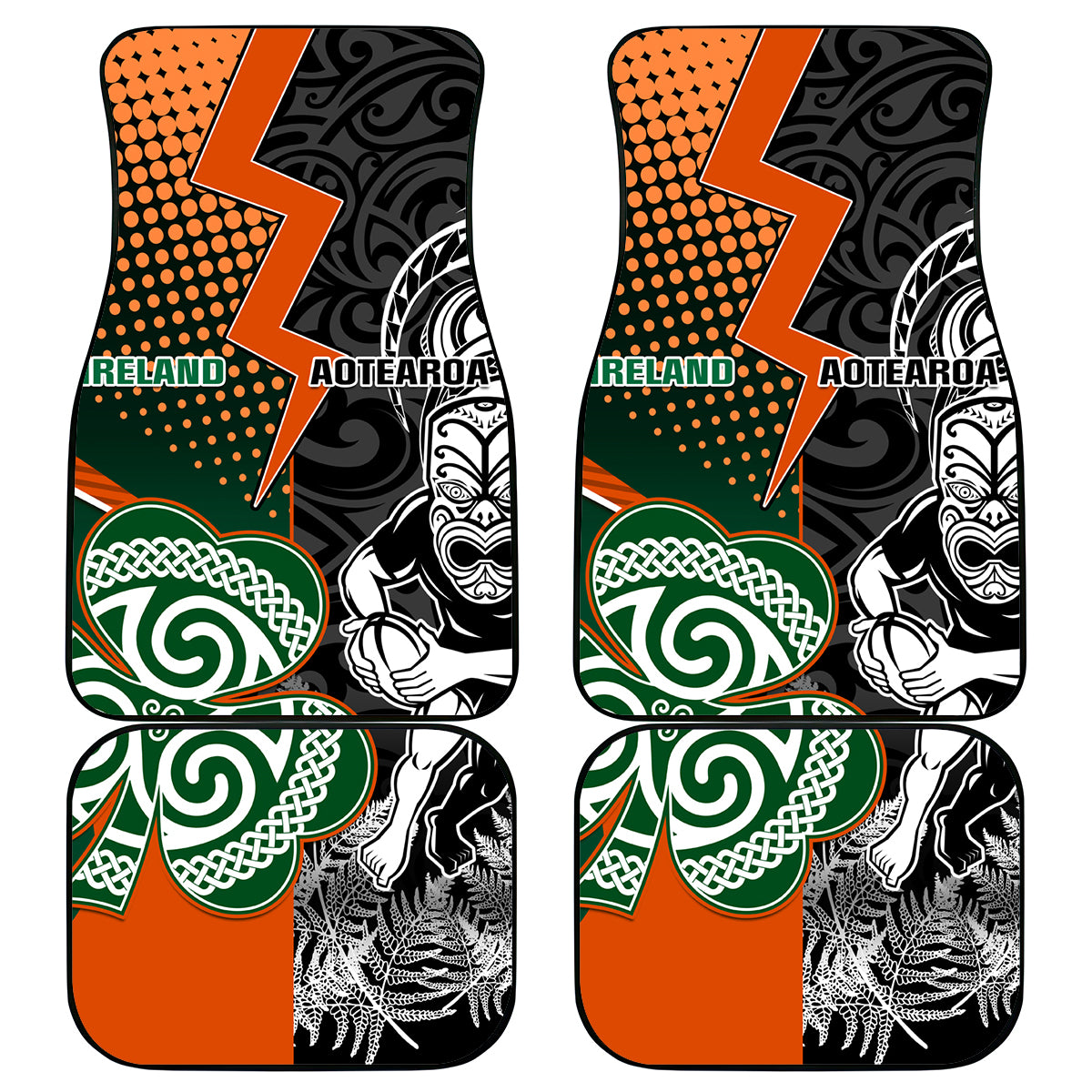 New Zealand and Ireland Rugby Car Mats Silver Fern With Shamrock 2023 World Cup - Wonder Print Shop