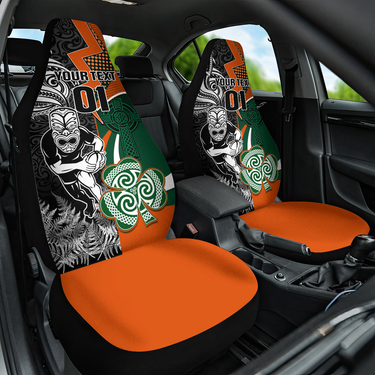 New Zealand and Ireland Rugby Car Seat Cover Silver Fern With Shamrock 2023 World Cup - Wonder Print Shop