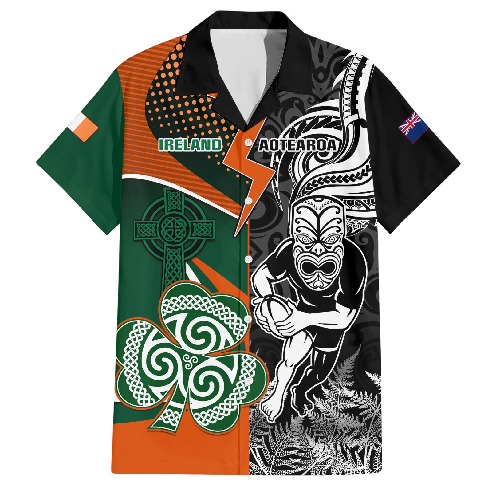 New Zealand and Ireland Rugby Hawaiian Shirt Silver Fern With Shamrock 2023 World Cup - Wonder Print Shop