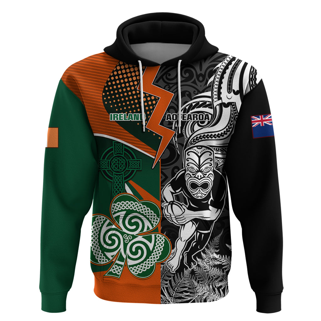 New Zealand and Ireland Rugby Hoodie Silver Fern With Shamrock 2023 World Cup - Wonder Print Shop