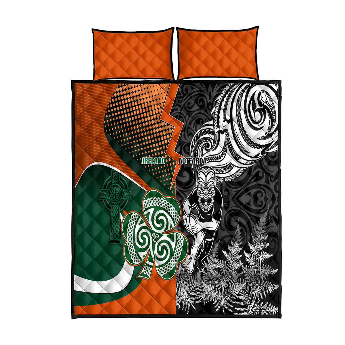 New Zealand and Ireland Rugby Quilt Bed Set Silver Fern With Shamrock 2023 World Cup - Wonder Print Shop