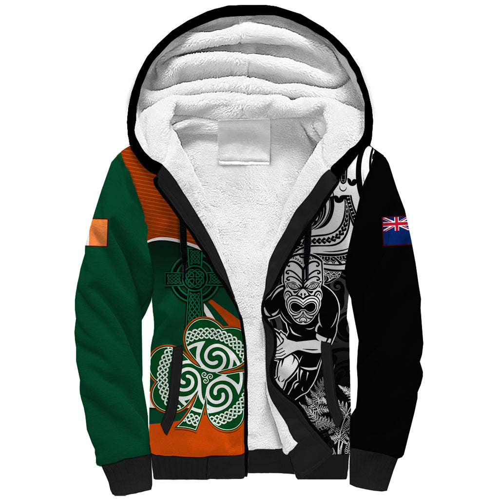 New Zealand and Ireland Rugby Sherpa Hoodie Silver Fern With Shamrock 2023 World Cup - Wonder Print Shop