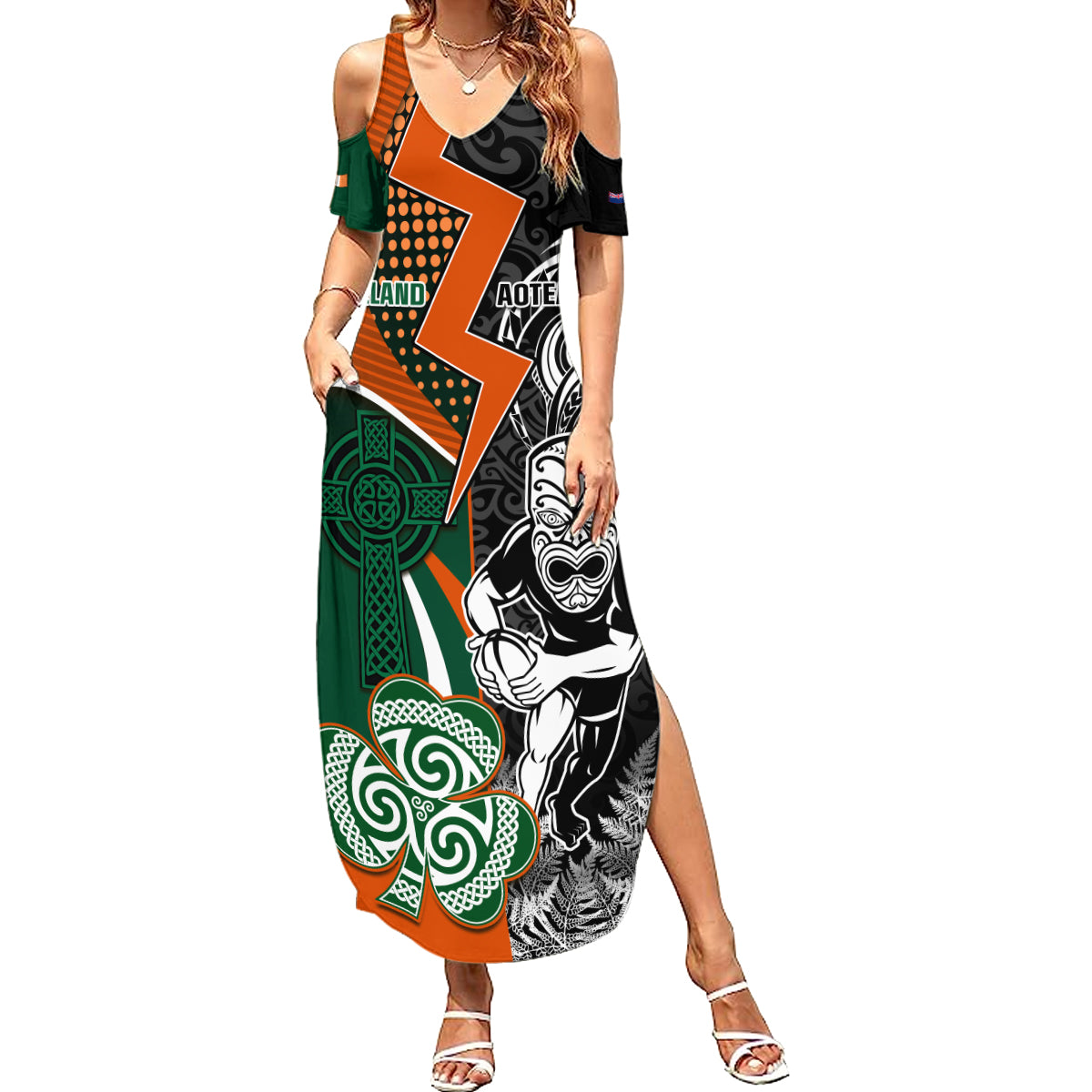 new-zealand-and-ireland-rugby-summer-maxi-dress-silver-fern-with-shamrock-2023-world-cup