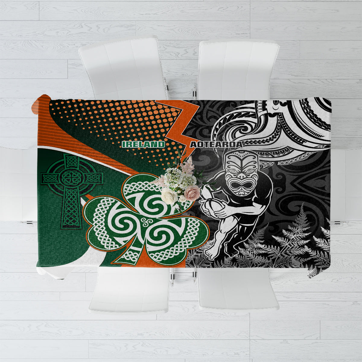 new-zealand-and-ireland-rugby-tablecloth-silver-fern-with-shamrock-2023-world-cup