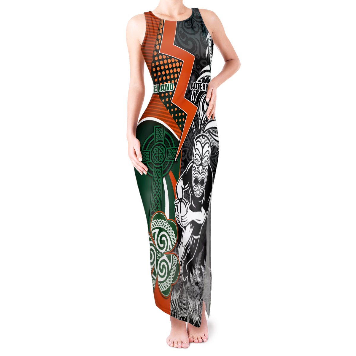 new-zealand-and-ireland-rugby-tank-maxi-dress-silver-fern-with-shamrock-2023-world-cup