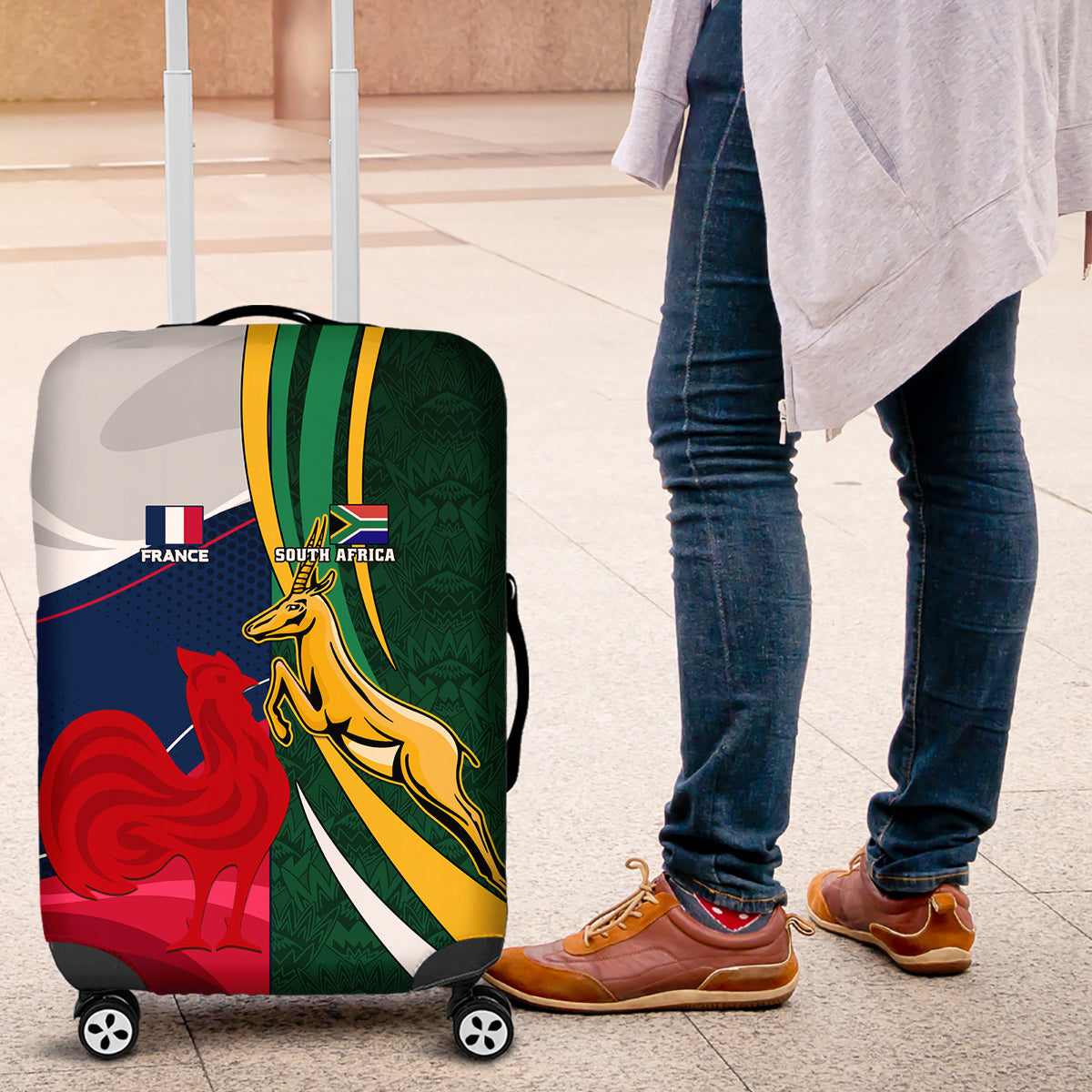 South Africa and France Rugby Luggage Cover Springbok With Le XV de France 2023 World Cup - Wonder Print Shop