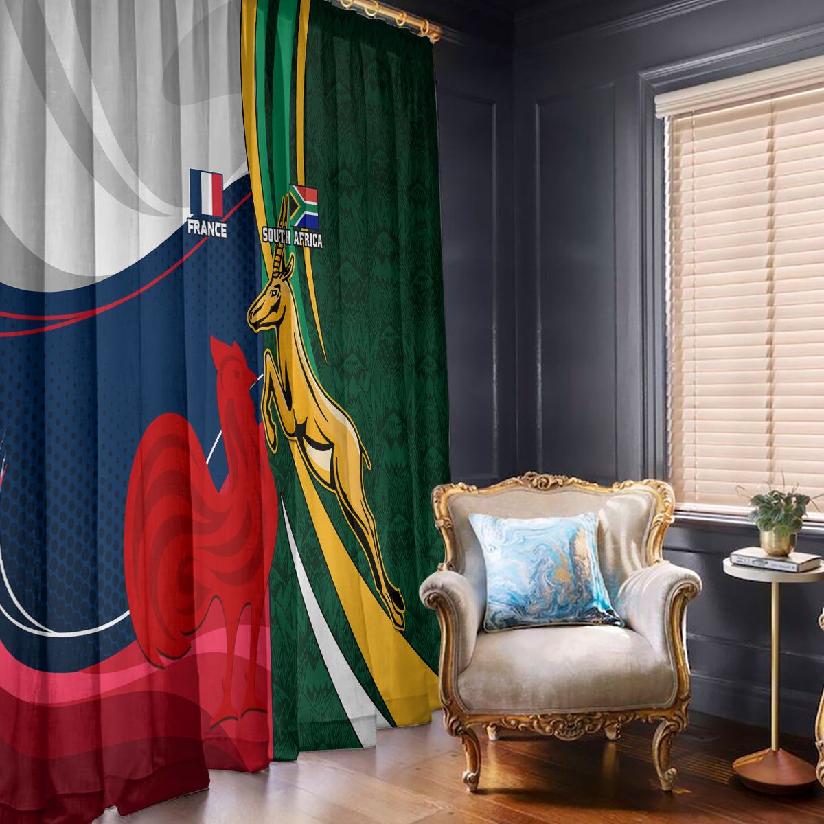 South Africa and France Rugby Window Curtain Springbok With Le XV de France 2023 World Cup - Wonder Print Shop