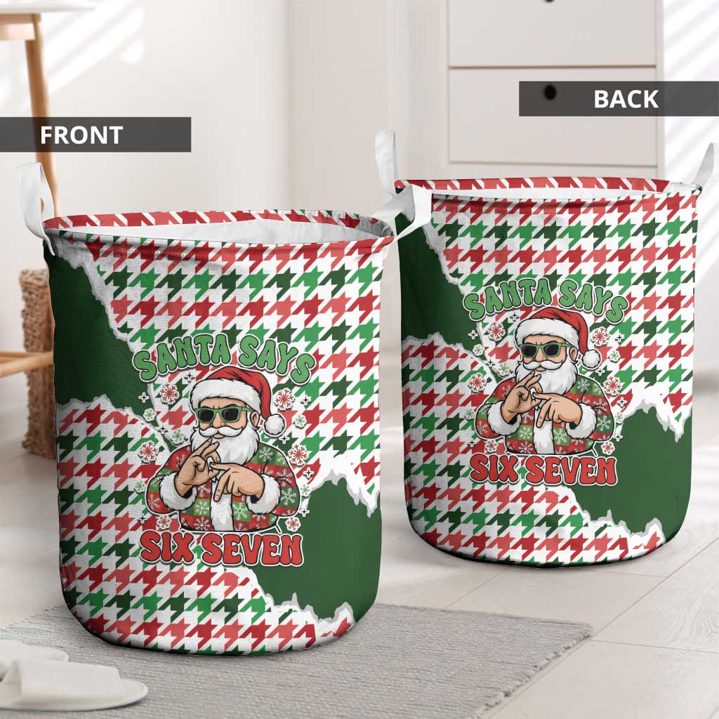 Funny Santa Claus Says Six Seven Laundry Basket Christmas Houndstooth Pattern - Wonder Print Shop