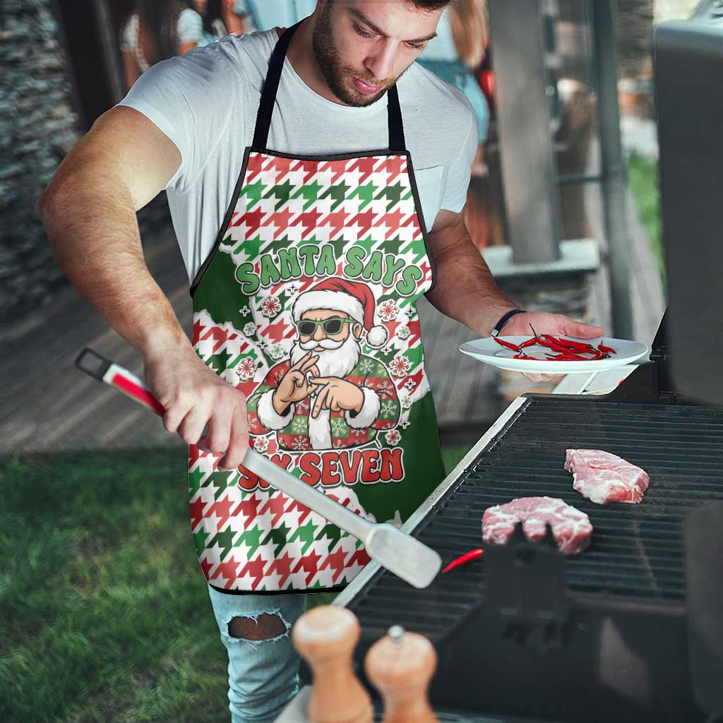 Funny Santa Claus Says Six Seven Apron Christmas Houndstooth Pattern - Wonder Print Shop