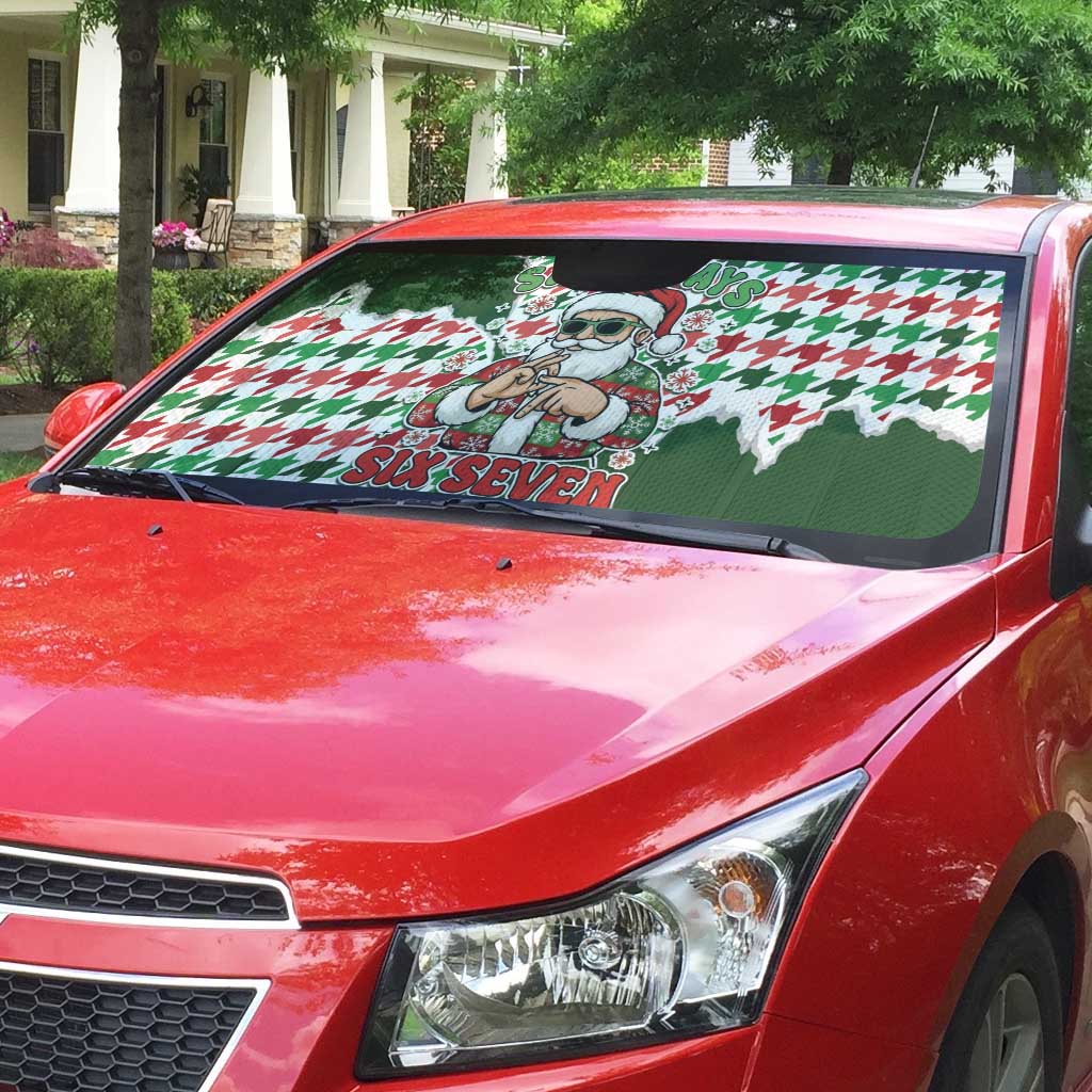 Funny Santa Claus Says Six Seven Auto Sun Shade Christmas Houndstooth Pattern - Wonder Print Shop