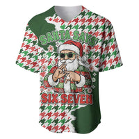 Funny Santa Claus Says Six Seven Baseball Jersey Christmas Houndstooth Pattern - Wonder Print Shop