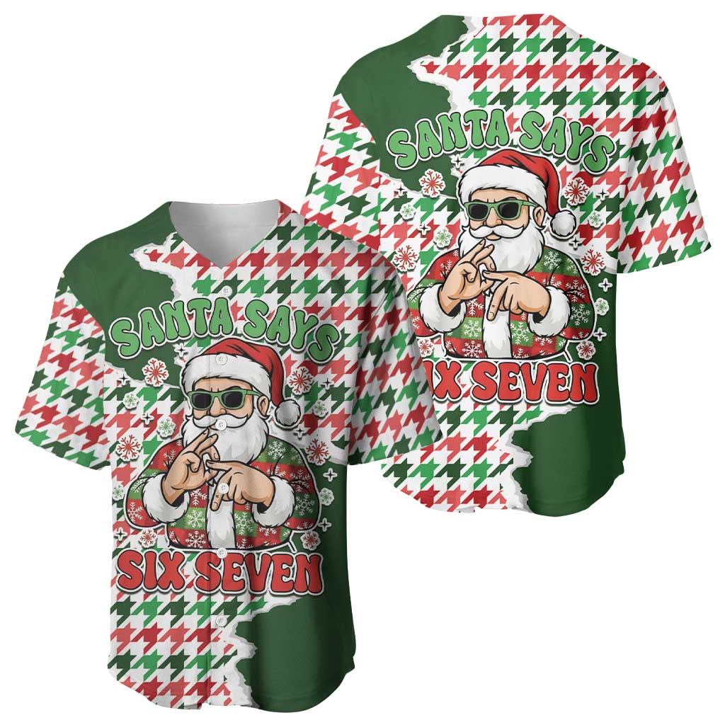 Funny Santa Claus Says Six Seven Baseball Jersey Christmas Houndstooth Pattern - Wonder Print Shop