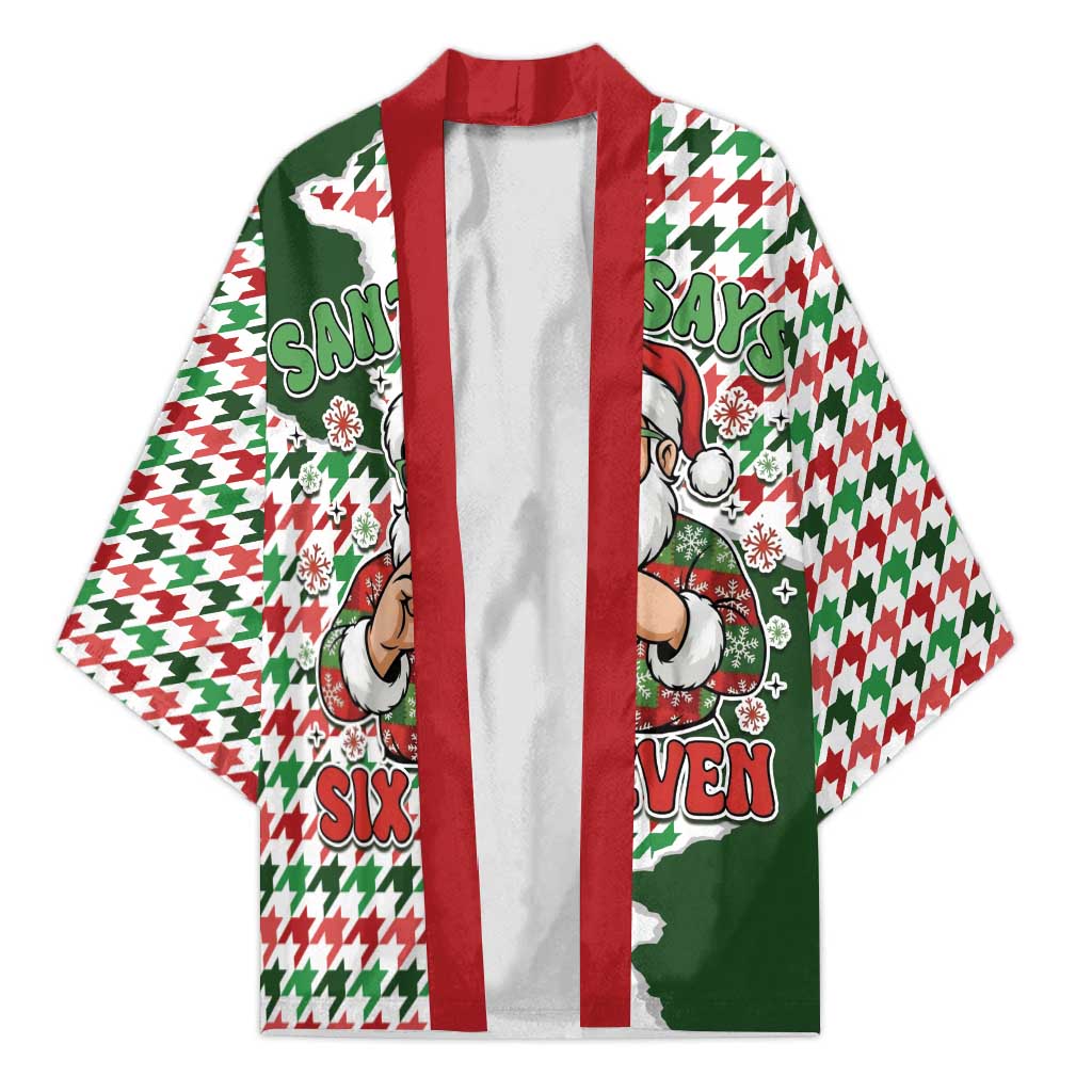 Funny Santa Claus Says Six Seven Kimono Christmas Houndstooth Pattern - Wonder Print Shop