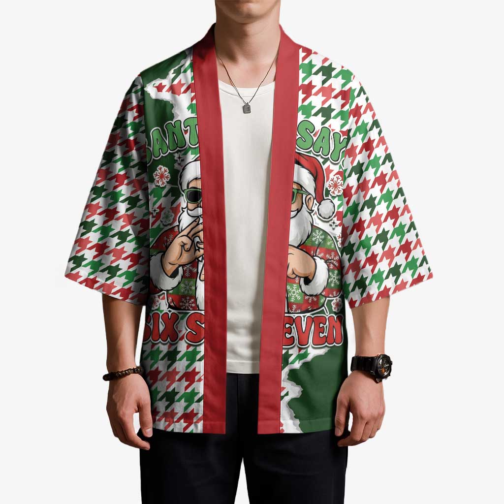 Funny Santa Claus Says Six Seven Kimono Christmas Houndstooth Pattern - Wonder Print Shop