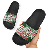 Funny Santa Claus Says Six Seven Slide Sandals Christmas Houndstooth Pattern - Wonder Print Shop