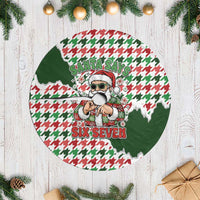 Funny Santa Claus Says Six Seven Tree Skirt Christmas Houndstooth Pattern - Wonder Print Shop