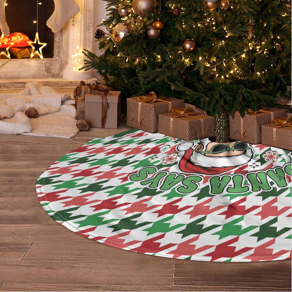 Funny Santa Claus Says Six Seven Tree Skirt Christmas Houndstooth Pattern - Wonder Print Shop