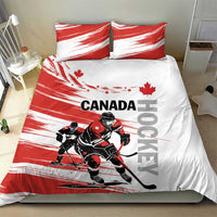 Canada hockey bedding set duvet and two pillows in red and white with CANADA and maple leaf