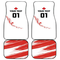 Set of red-striped hockey mats: white surfaces with red maple leaf and “01” text