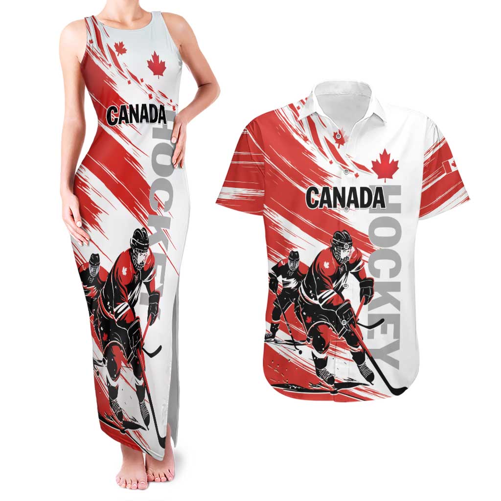 Custom Canada Hockey Couples Matching Tank Maxi Dress and Hawaiian Shirt Canada Owns Hockey - Wonder Print Shop