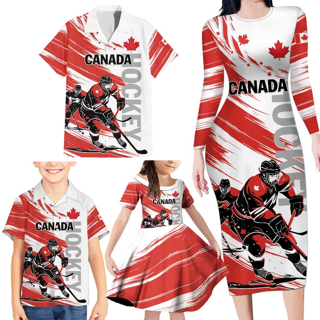 Custom Canada Hockey Family Matching Long Sleeve Bodycon Dress and Hawaiian Shirt Canada Owns Hockey - Wonder Print Shop