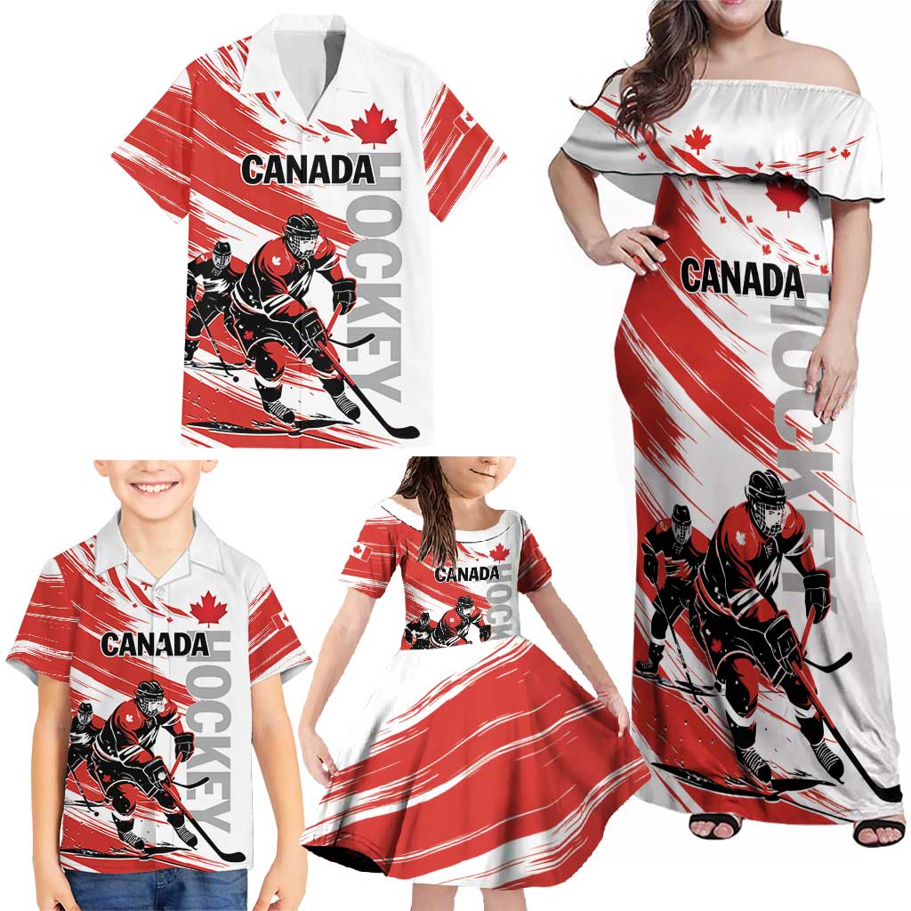 Custom Canada Hockey Family Matching Off Shoulder Maxi Dress and Hawaiian Shirt Canada Owns Hockey - Wonder Print Shop