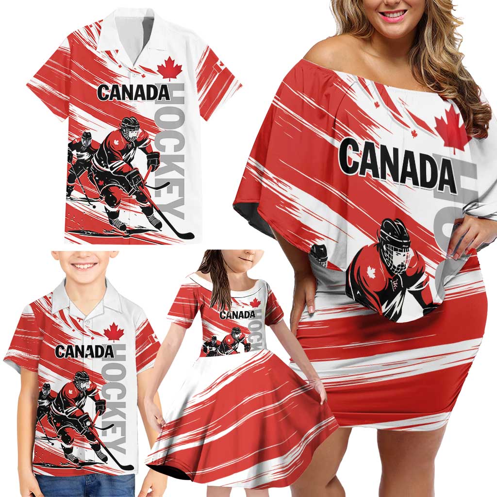 Custom Canada Hockey Family Matching Off Shoulder Short Dress and Hawaiian Shirt Canada Owns Hockey - Wonder Print Shop