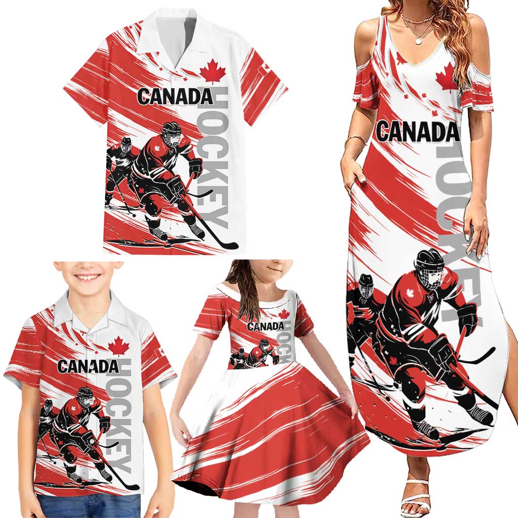 Custom Canada Hockey Family Matching Summer Maxi Dress and Hawaiian Shirt Canada Owns Hockey - Wonder Print Shop