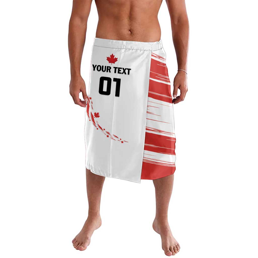 White and red hockey-style custom shorts, front panel print with maple leaf and '01'