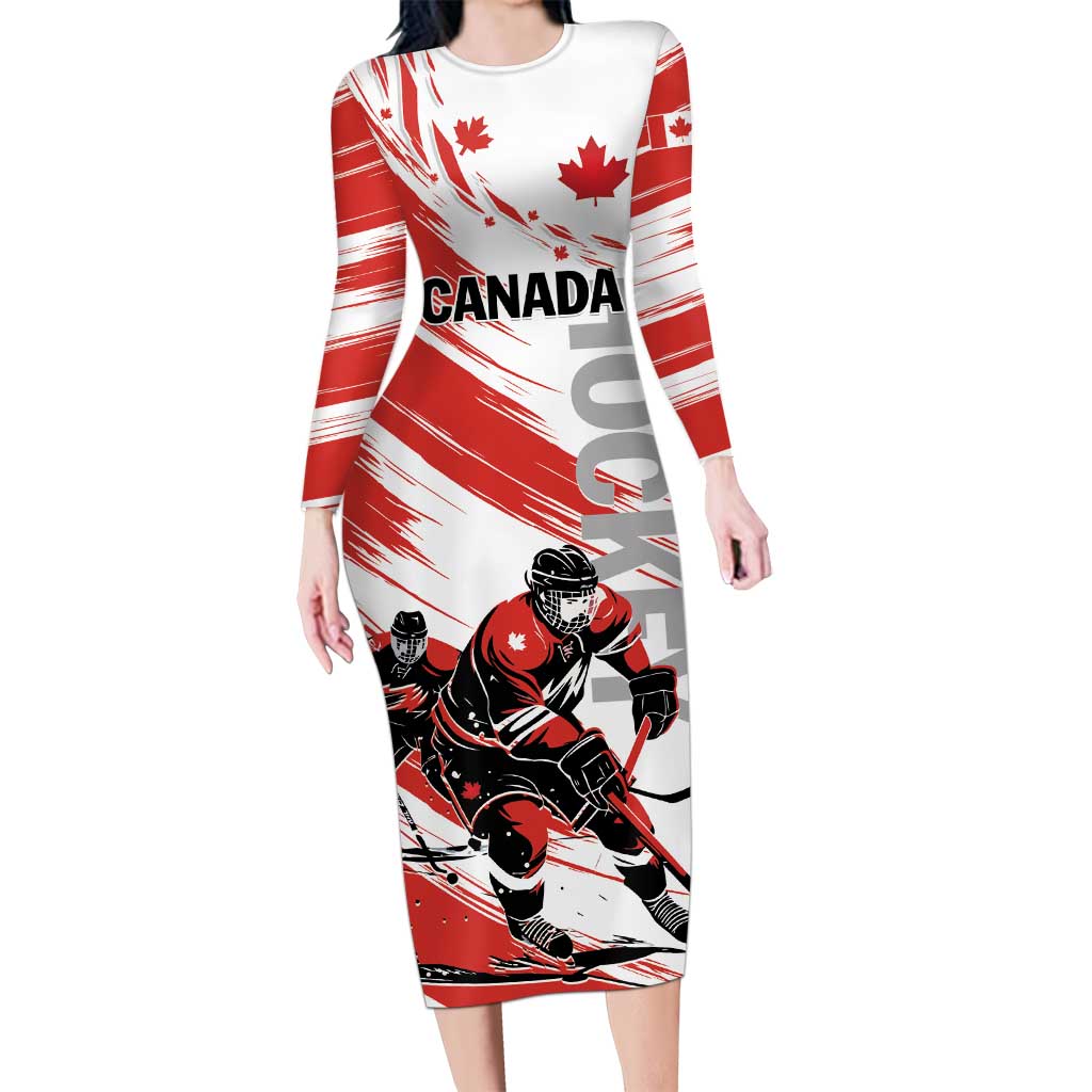 Custom Canada Hockey Long Sleeve Bodycon Dress Canada Owns Hockey - Wonder Print Shop