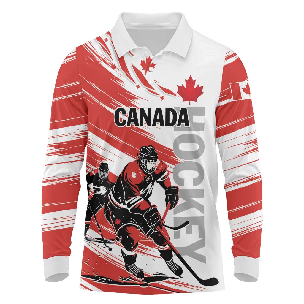 Custom Canada Hockey Long Sleeve Polo Shirt Canada Owns Hockey - Wonder Print Shop