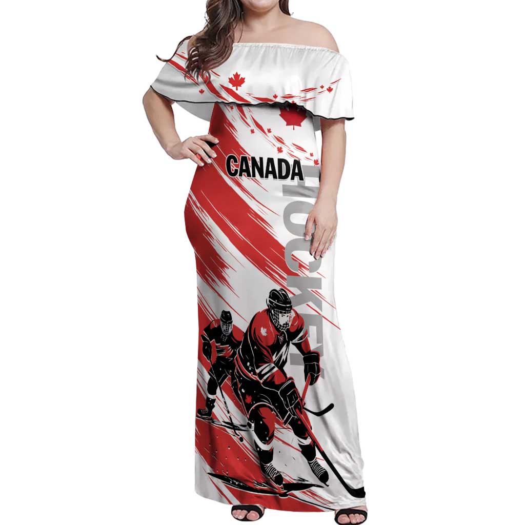 Custom Canada Hockey Off Shoulder Maxi Dress Canada Owns Hockey - Wonder Print Shop