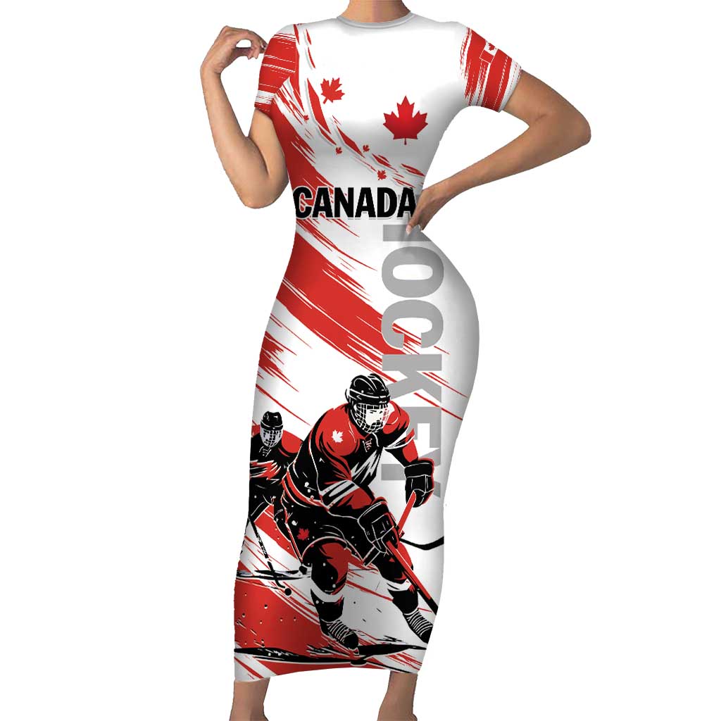 Custom Canada Hockey Short Sleeve Bodycon Dress Canada Owns Hockey