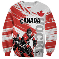 Unisex hockey sweatshirt in red/gray with Canada graphic and maple leaf on front
