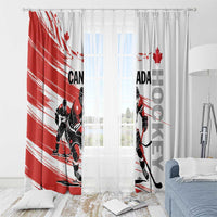 Canada hockey window curtains with two panels, red-and-white hockey player and Canada text pattern