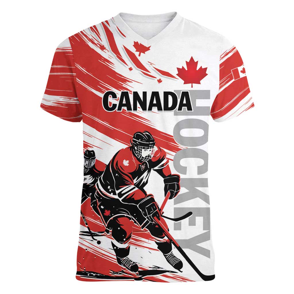 Custom Canada Hockey Women V-Neck T-Shirt Canada Owns Hockey