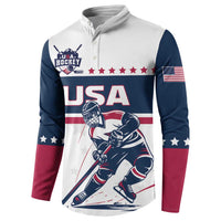 Button sweatshirt with USA hockey graphic and American-flag patch on right sleeve