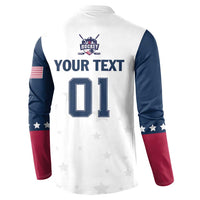 White button sweatshirt back with YOUR TEXT and number 01 in navy