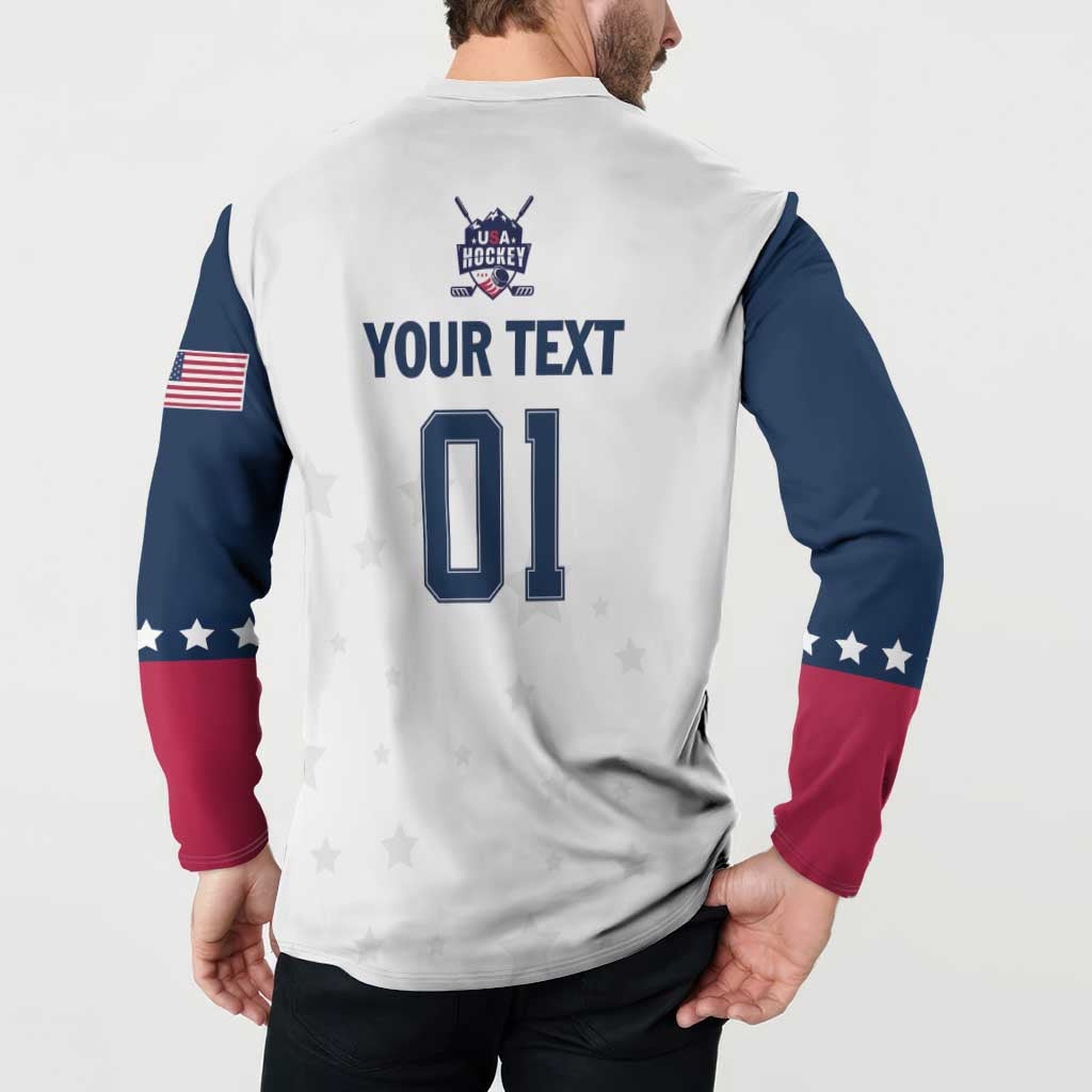 White button sweatshirt back with YOUR TEXT 01; star pattern and flag sleeve