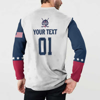 White button sweatshirt back with YOUR TEXT 01; star pattern and flag sleeve