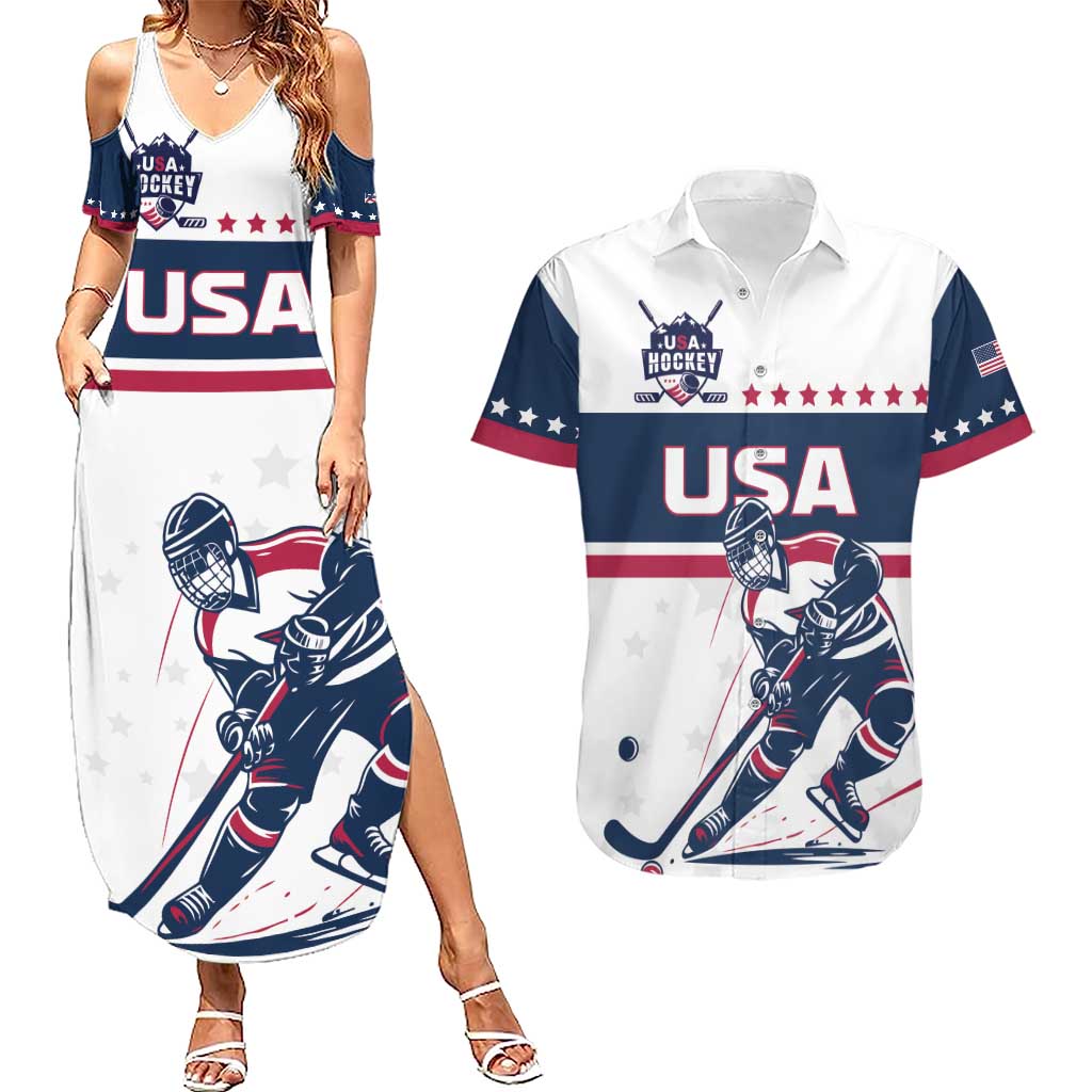 Custom USA Hockey Couples Matching Summer Maxi Dress and Hawaiian Shirt Team USA Champions - Wonder Print Shop