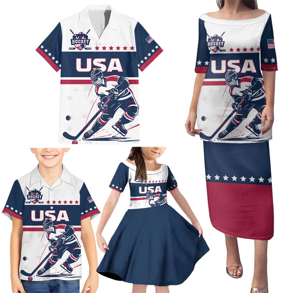 Custom USA Hockey Family Matching Puletasi and Hawaiian Shirt Team USA Champions - Wonder Print Shop