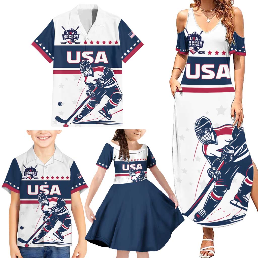 Custom USA Hockey Family Matching Summer Maxi Dress and Hawaiian Shirt Team USA Champions - Wonder Print Shop