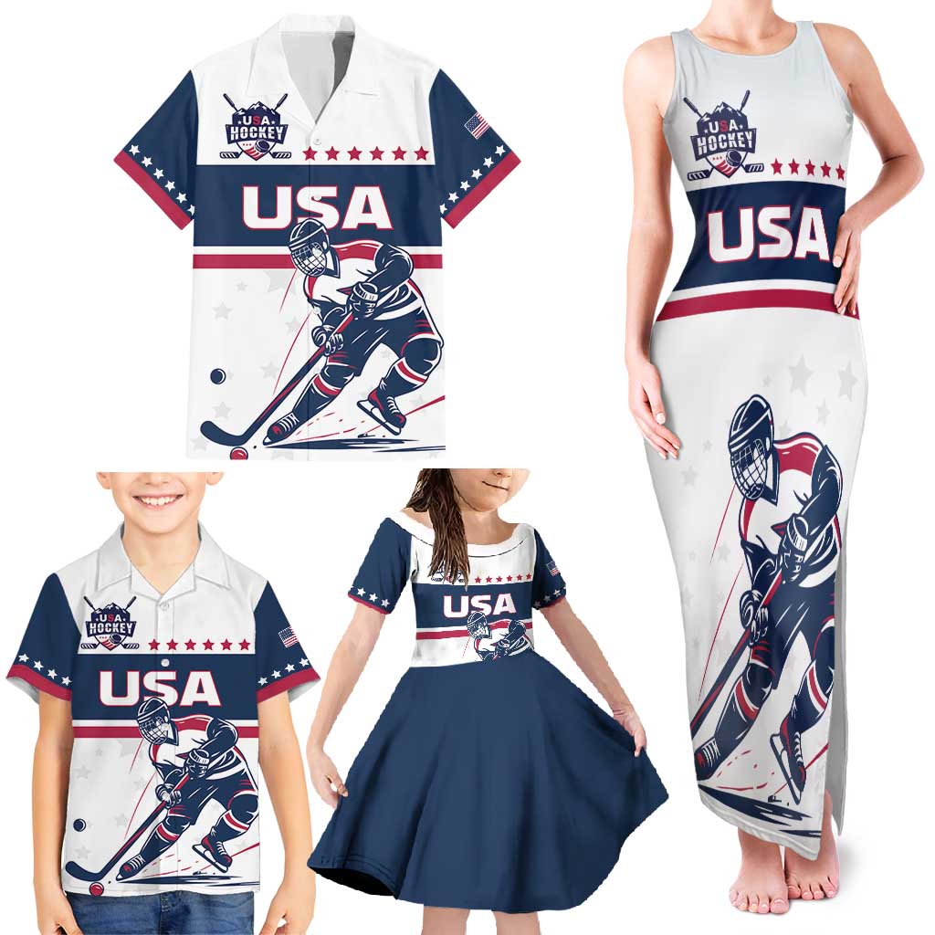 Custom USA Hockey Family Matching Tank Maxi Dress and Hawaiian Shirt Team USA Champions - Wonder Print Shop