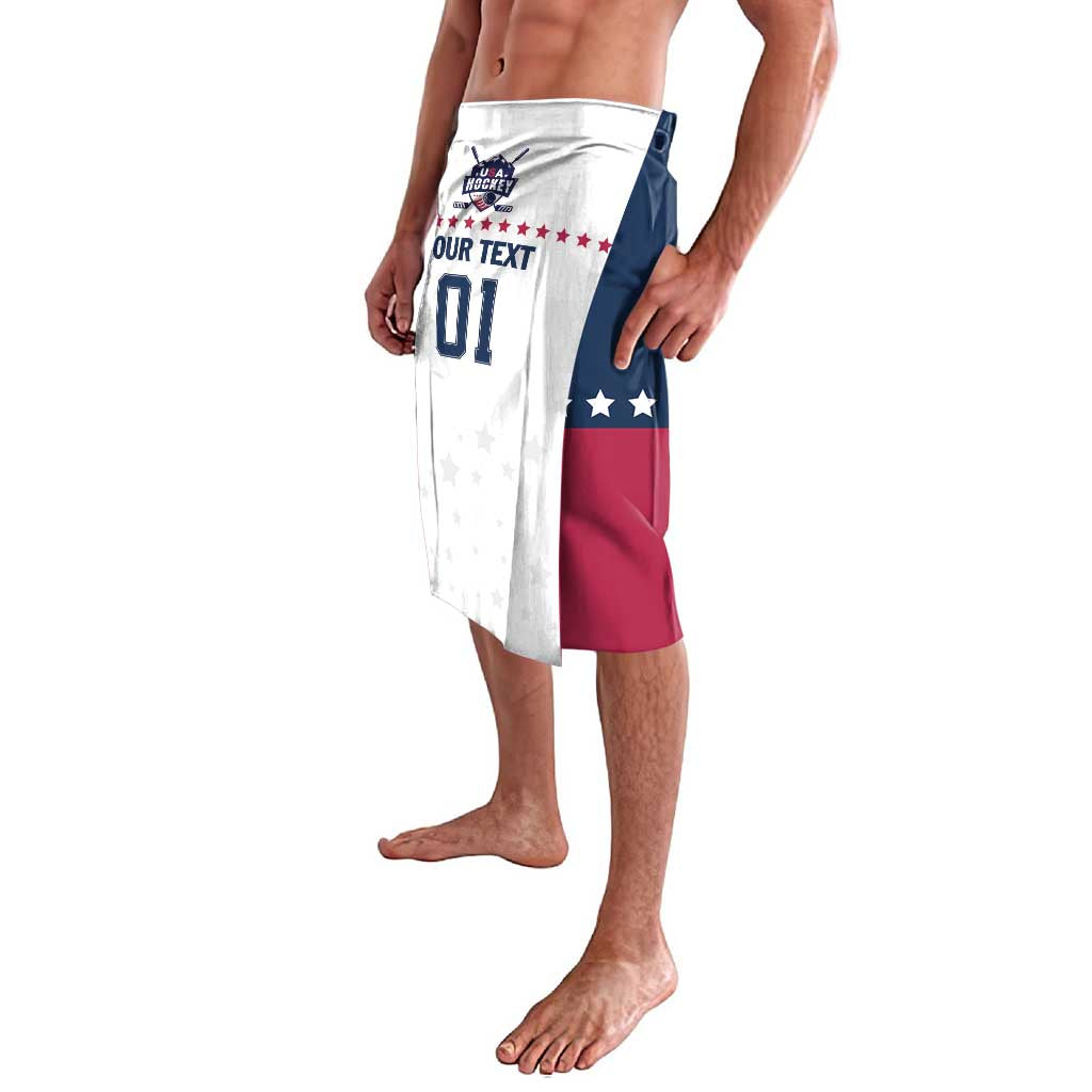 Ice hockey lavalava side view with 'YOUR TEXT' and number 01 on white panel