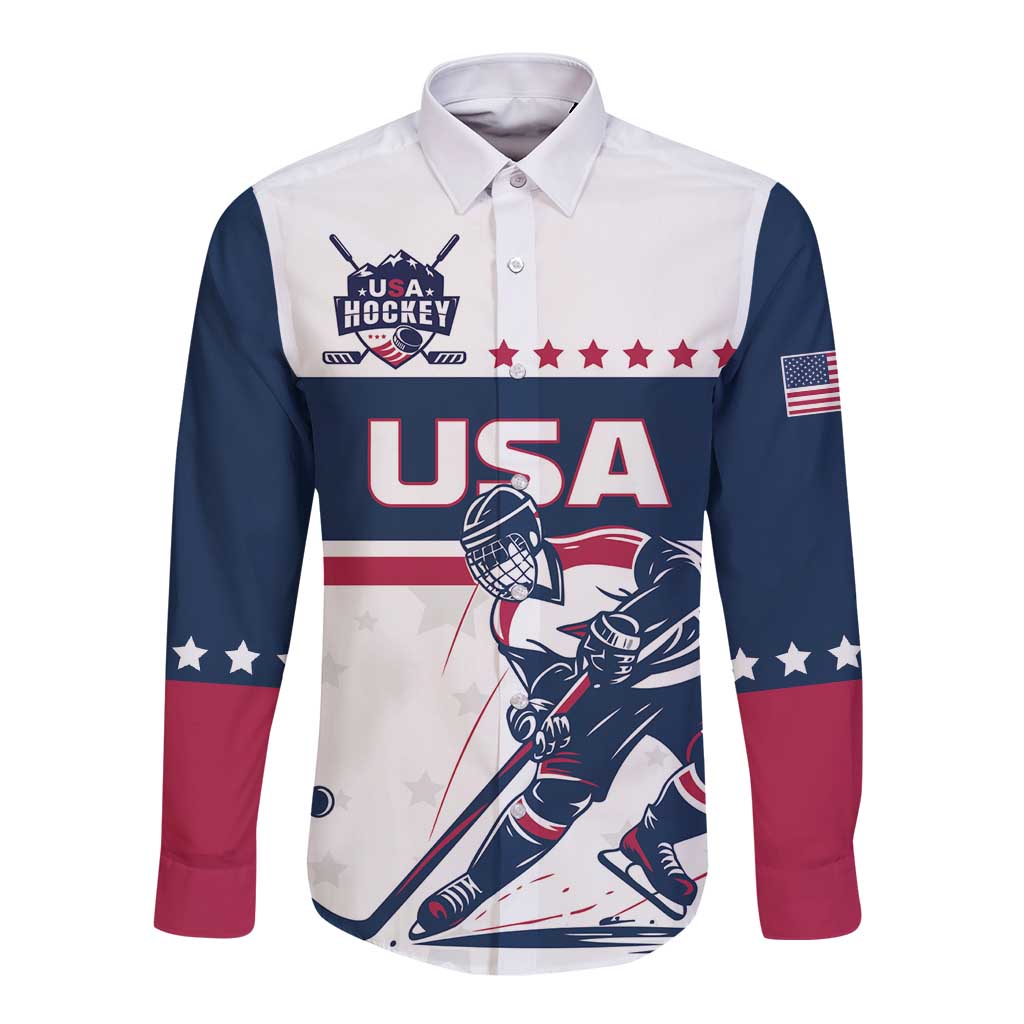 Custom USA Hockey Long Sleeve Button Shirt Team USA Champions - Wonder Print Shop