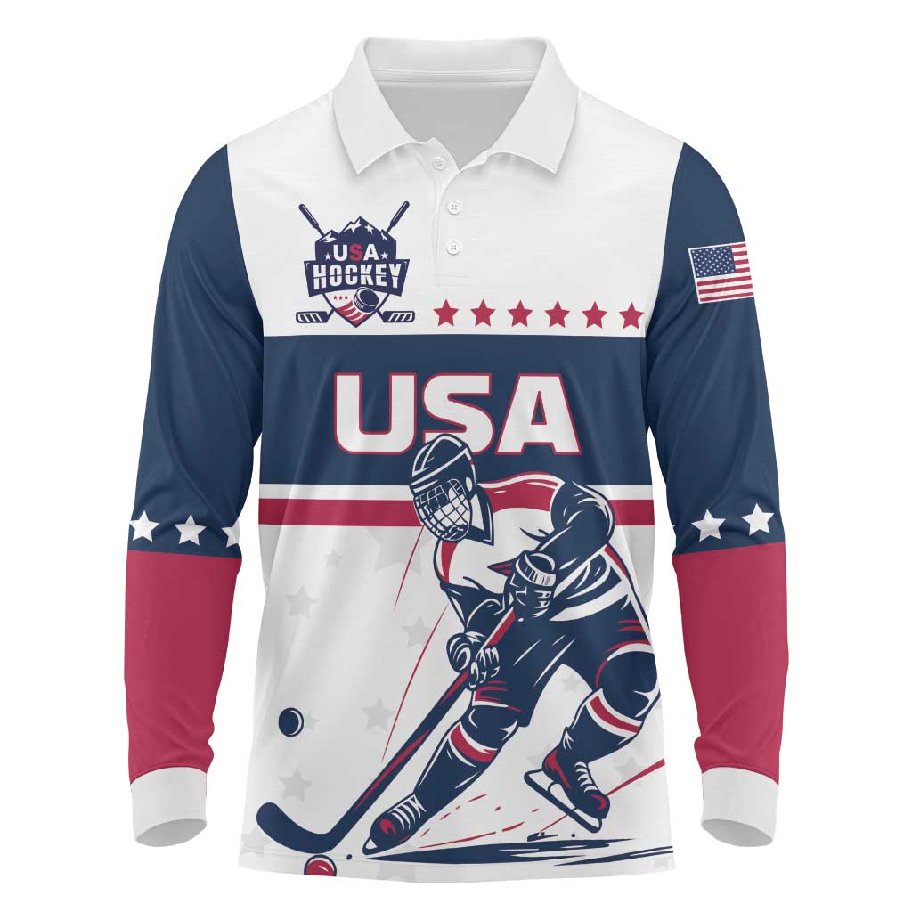 Custom USA Hockey Long Sleeve Polo Shirt Team USA Champions - Wonder Print Shop